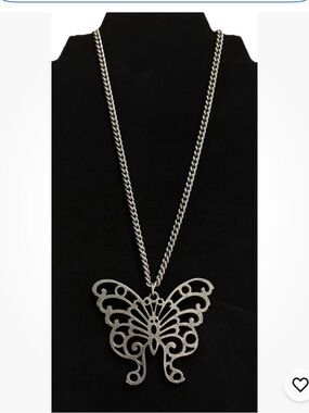 Vintage Reed And Barton Pewter Butterfly Necklace  22 " Long  BUTTERFLY 2.5"